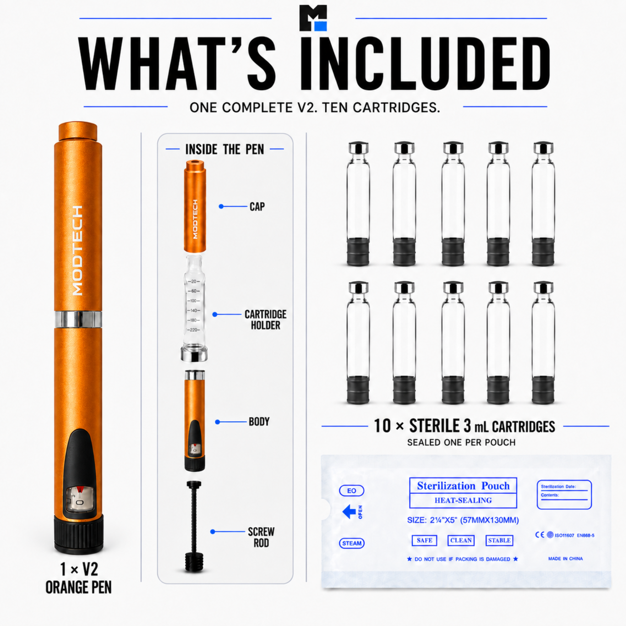 MODTECH V2 Starter Kit — Pen and 10 Sterile Cartridges