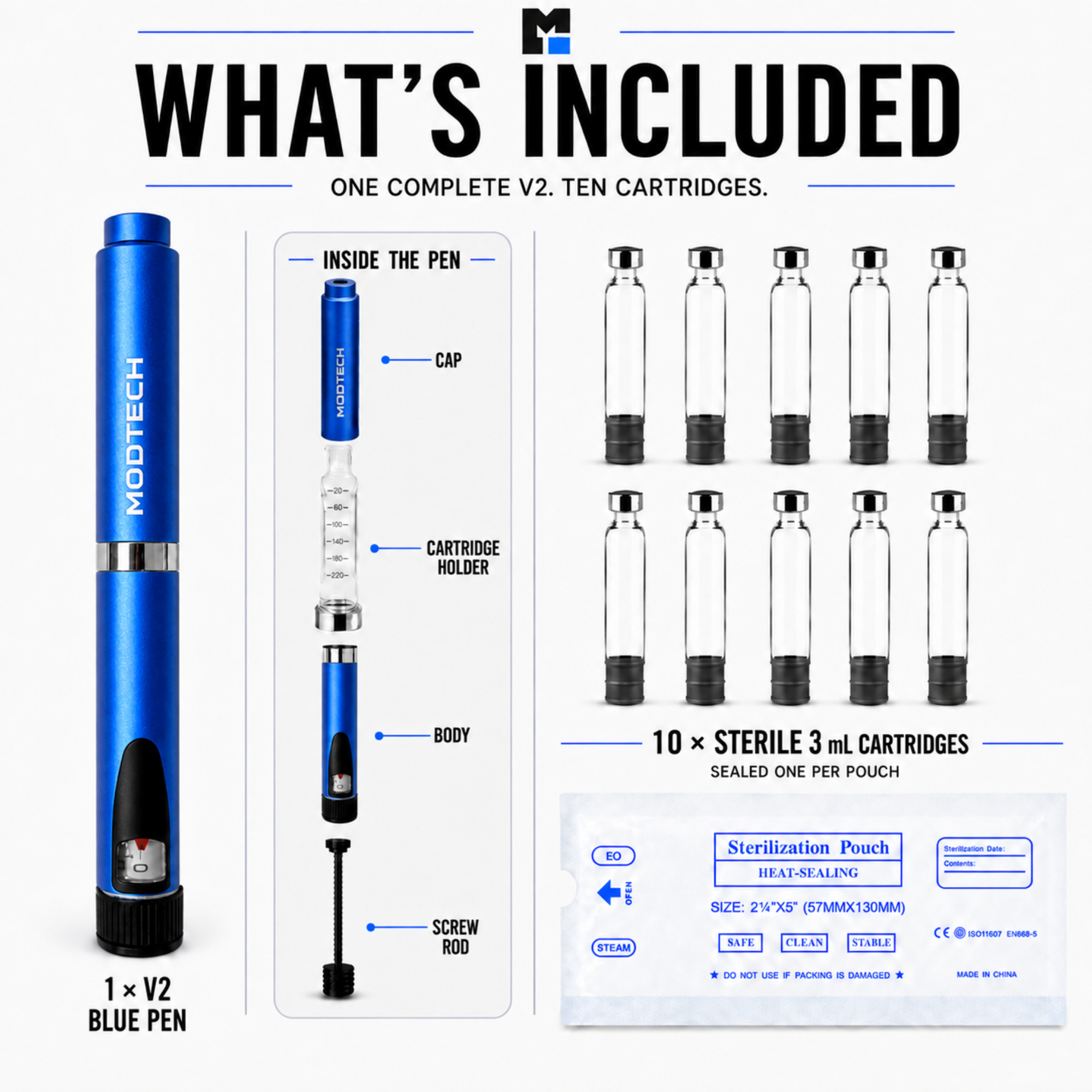 MODTECH V2 Starter Kit — Pen and 10 Sterile Cartridges