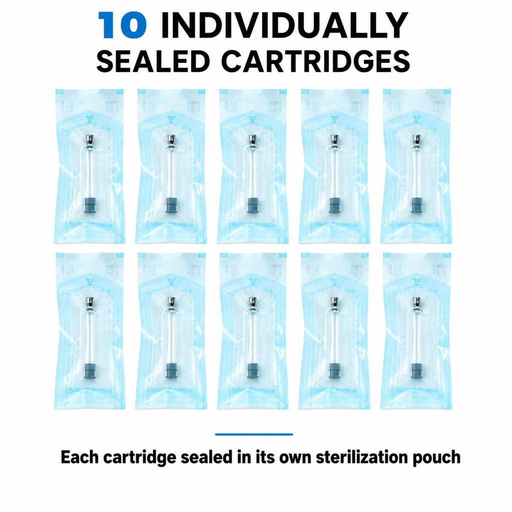 3mL Pen Cartridge Steam Sterilized - 10 Pack | 3cc Glass Cartridges for V1, V2 and V3 Research Pens, Individually Sealed CE/ISO 11607 Pouches - MODTECH