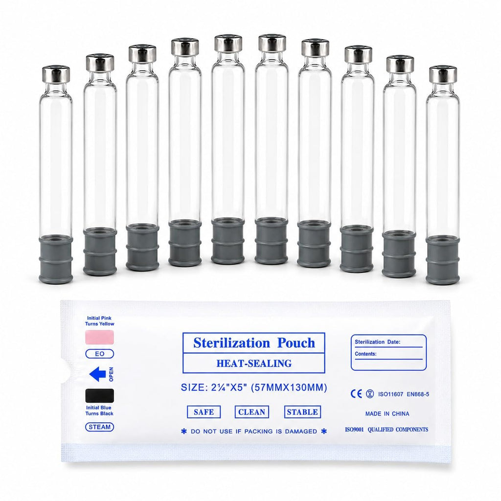 3mL Pen Cartridge Steam Sterilized - 10 Pack | 3cc Glass Cartridges for V1, V2 and V3 Research Pens, Individually Sealed CE/ISO 11607 Pouches - MODTECH