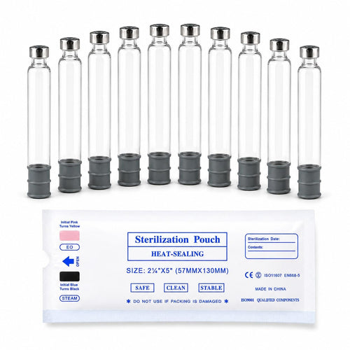 3mL Pen Cartridge Steam Sterilized - 10 Pack | 3cc Glass Cartridges for V1, V2 and V3 Research Pens, Individually Sealed CE/ISO 11607 Pouches - MODTECH