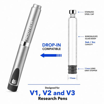 MODTECH cartridge shown drop-in compatible with the V1, V2 and V3 research pens