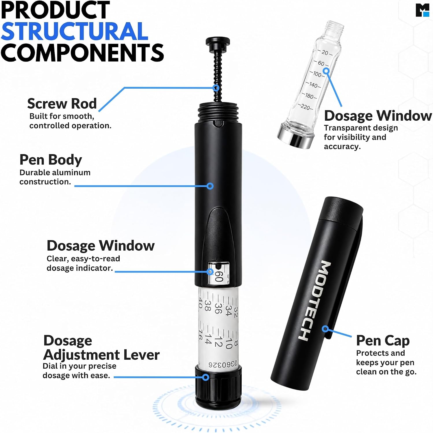 MODTECH V3 Research Pen black aluminum body with 60-increment precision dial