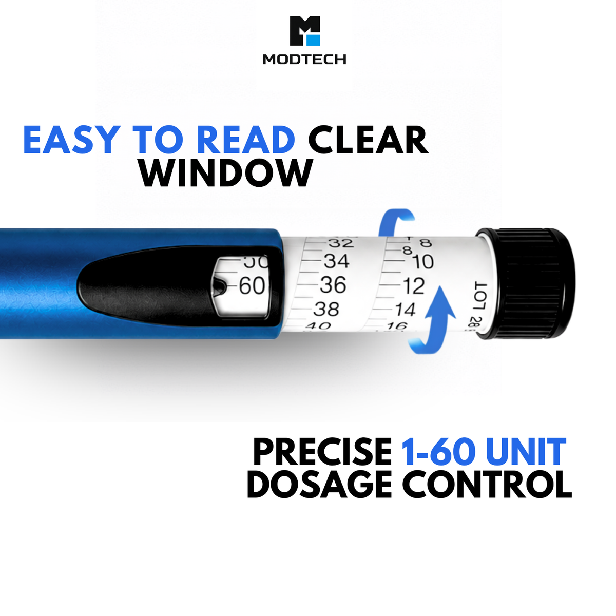 Close-up of the blue V2 dial window and the 1 to 60 unit scale