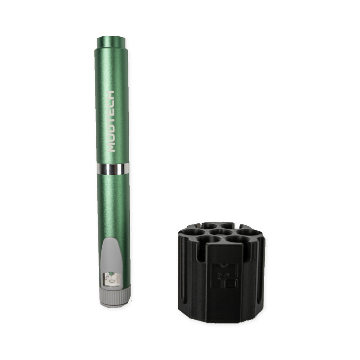 Green MODTECH V2 pen standing beside the black purge station
