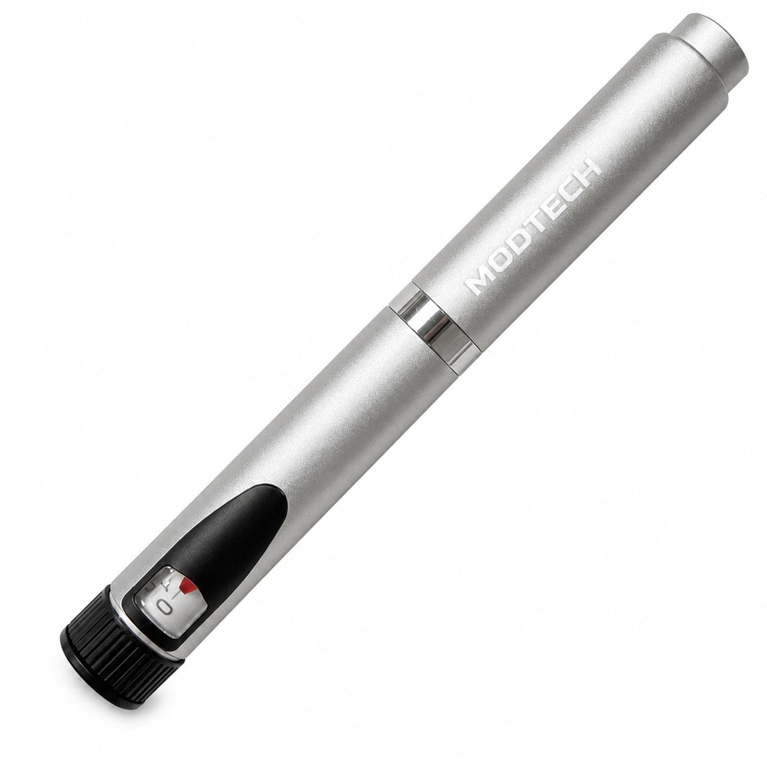 MODTECH V2 research pen in silver, lying on a diagonal
